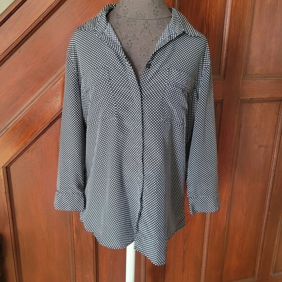 Liz Claiborne Polka Dot Button-Up Shirt Womens L 100% Polyester - Picture 1 of 5
